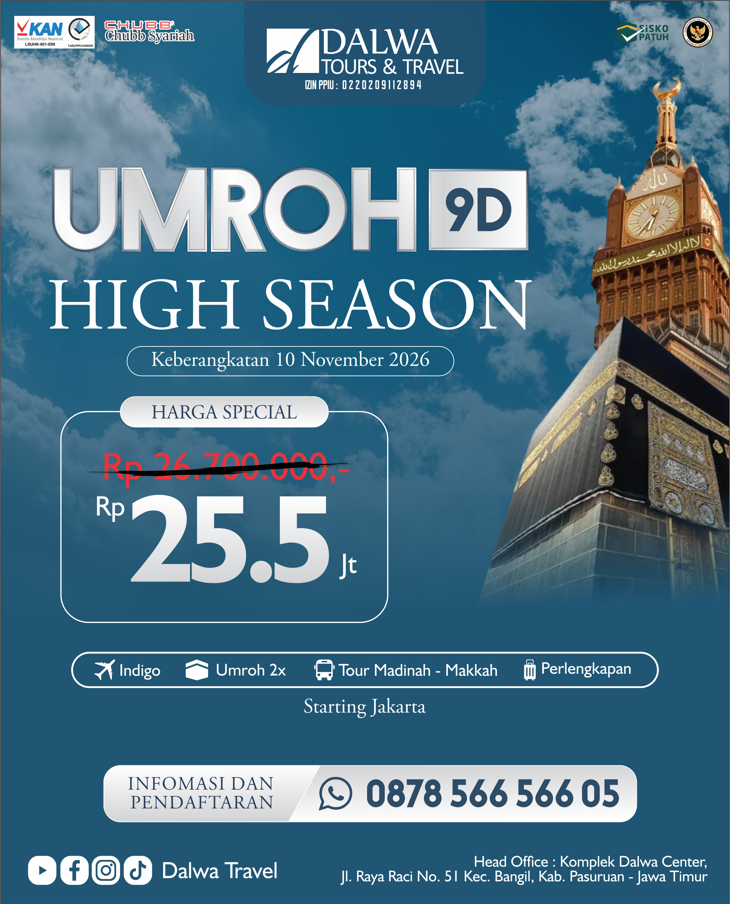 Umroh High Season 9 Hari (Harga Low Season)